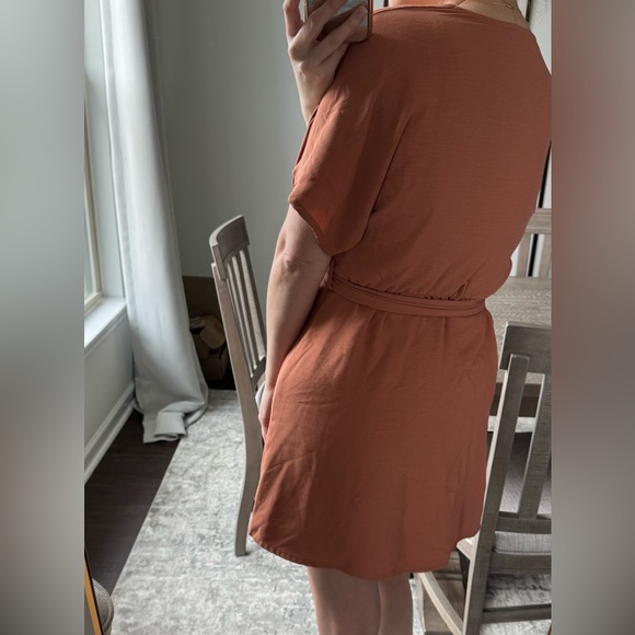Women's Orange Rust Button-Down Tie Belt Dress - Picture 4 of 10